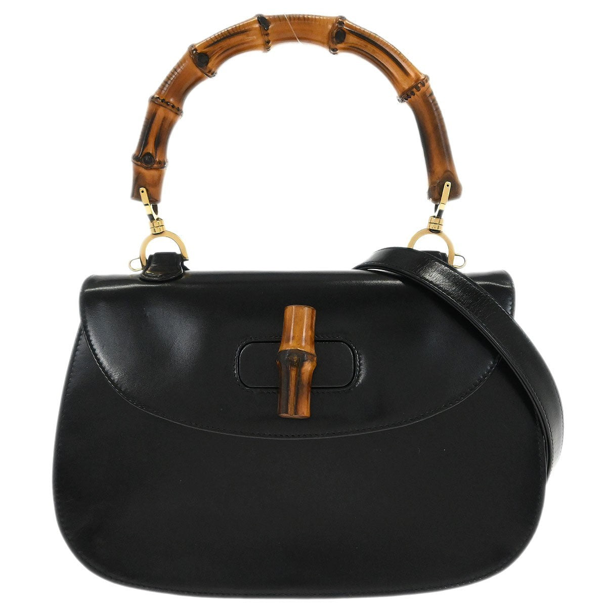 Gucci Vintage Bamboo Top Handle Bag Leather, BLACK, LEATHER, Handbag