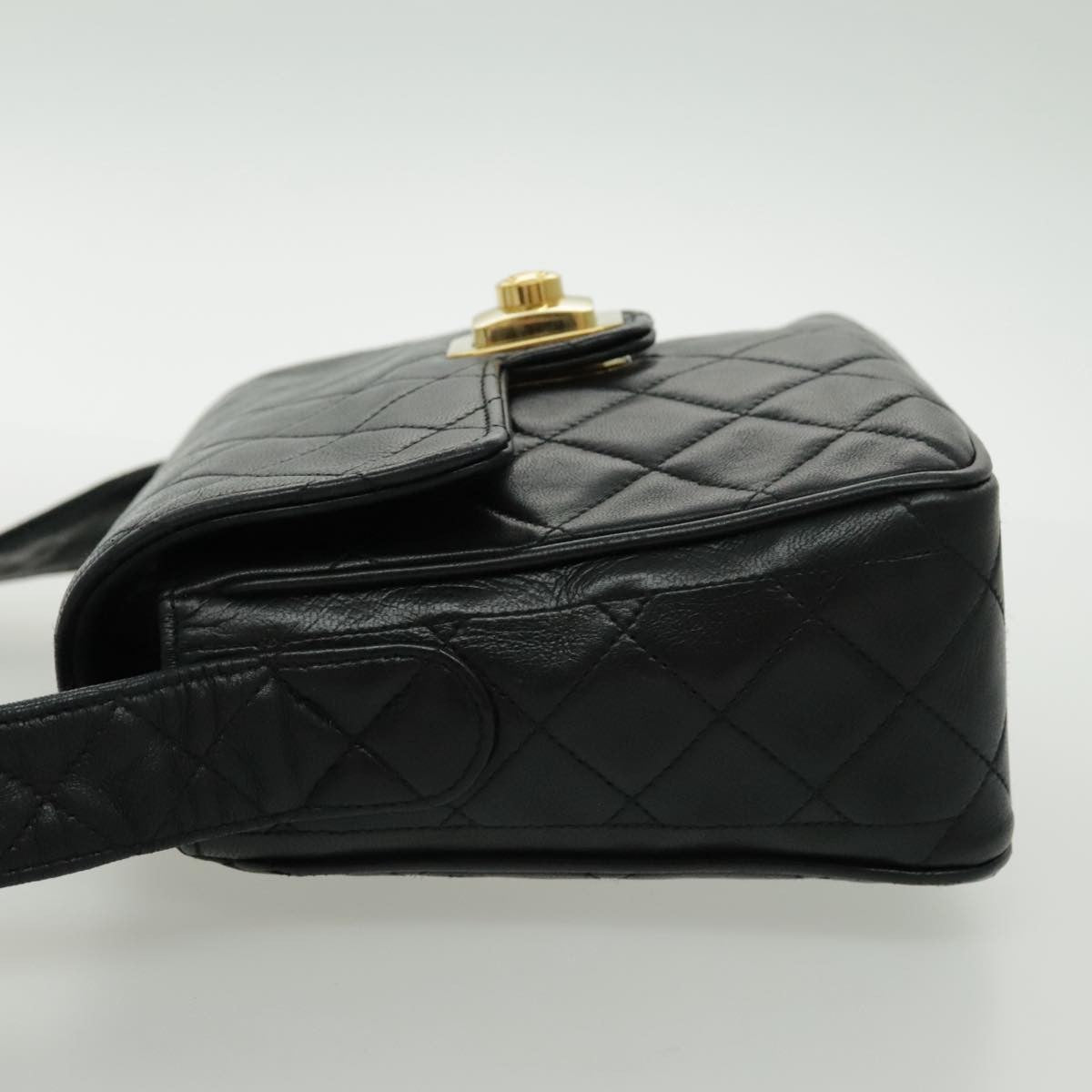 Chanel Vintage CC Pushlock Flap Bag Quilted Lambskin, BLACK, LEATHER, Shoulder bag