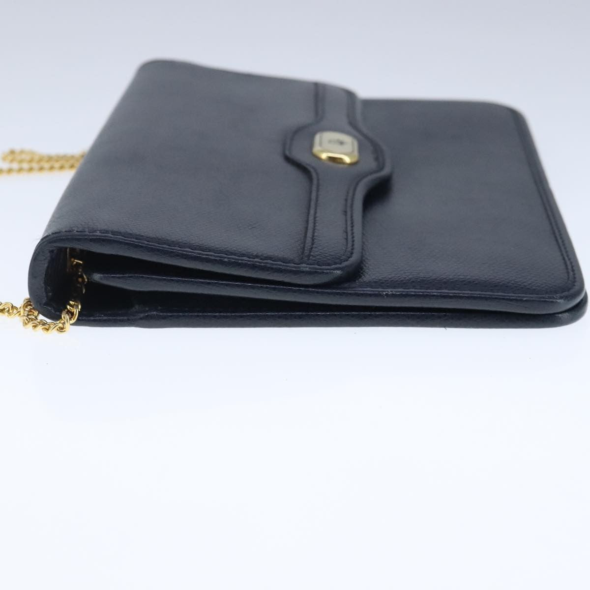 Christian Dior Vintage CD Chain Flap Shoulder Bag Leather, NAVY, LEATHER, Shoulder bag