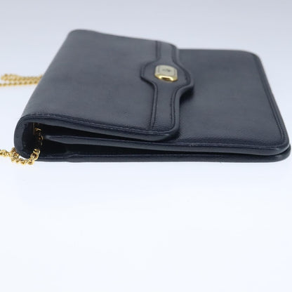 Christian Dior Vintage CD Chain Flap Shoulder Bag Leather, NAVY, LEATHER, Shoulder bag