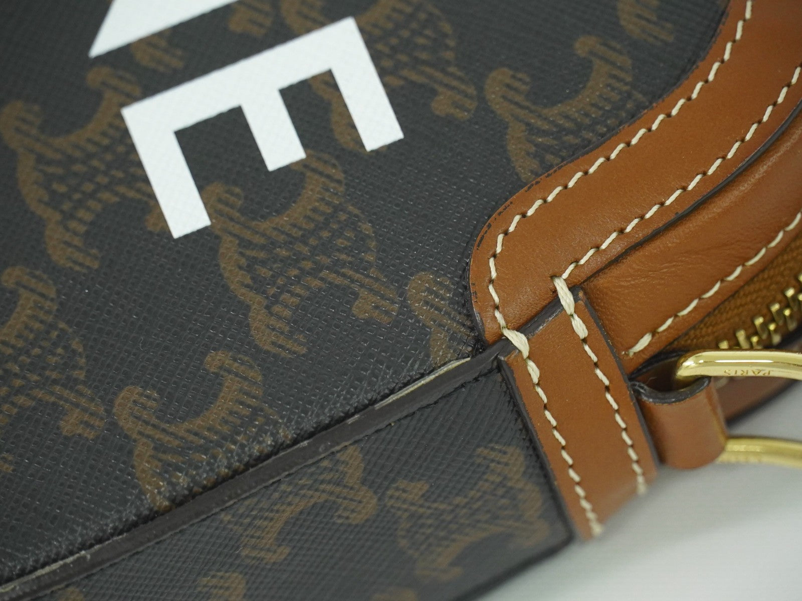 Celine Logo Camera Bag Triomphe Coated Canvas, BROWN, CLOTH, Shoulder bag