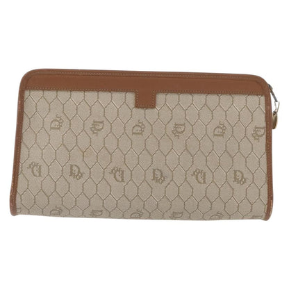 Christian Dior Vintage Honeycomb Zip Pouch Canvas and Leather, BEIGE, CANVAS, Clutche & pouche