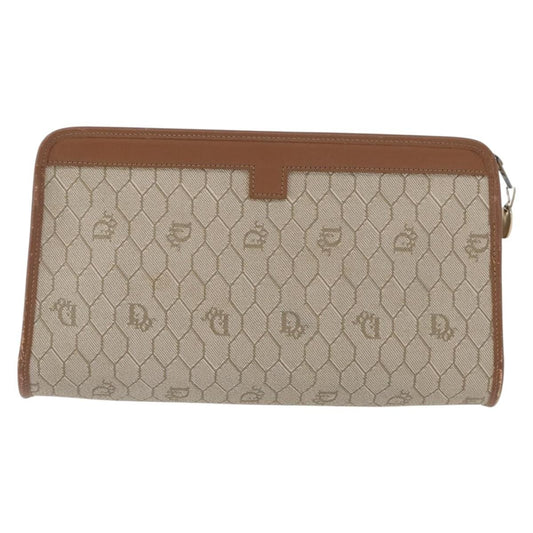 Christian Dior Vintage Honeycomb Zip Pouch Canvas and Leather, BEIGE, CANVAS, Clutche & pouche