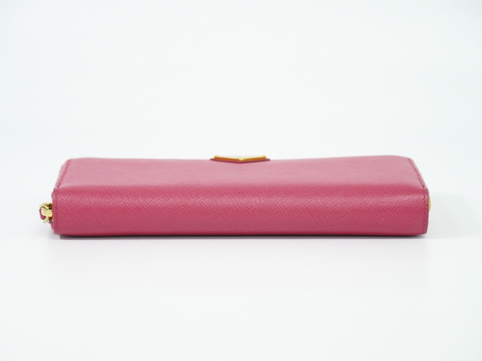 Prada Zip Around Tab Wallet Saffiano Leather, PINK, LEATHER, Wallets