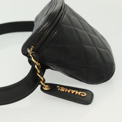 Chanel Vintage Zip Belt Bag Quilted Caviar, BLACK, LEATHER, Clutche & pouche