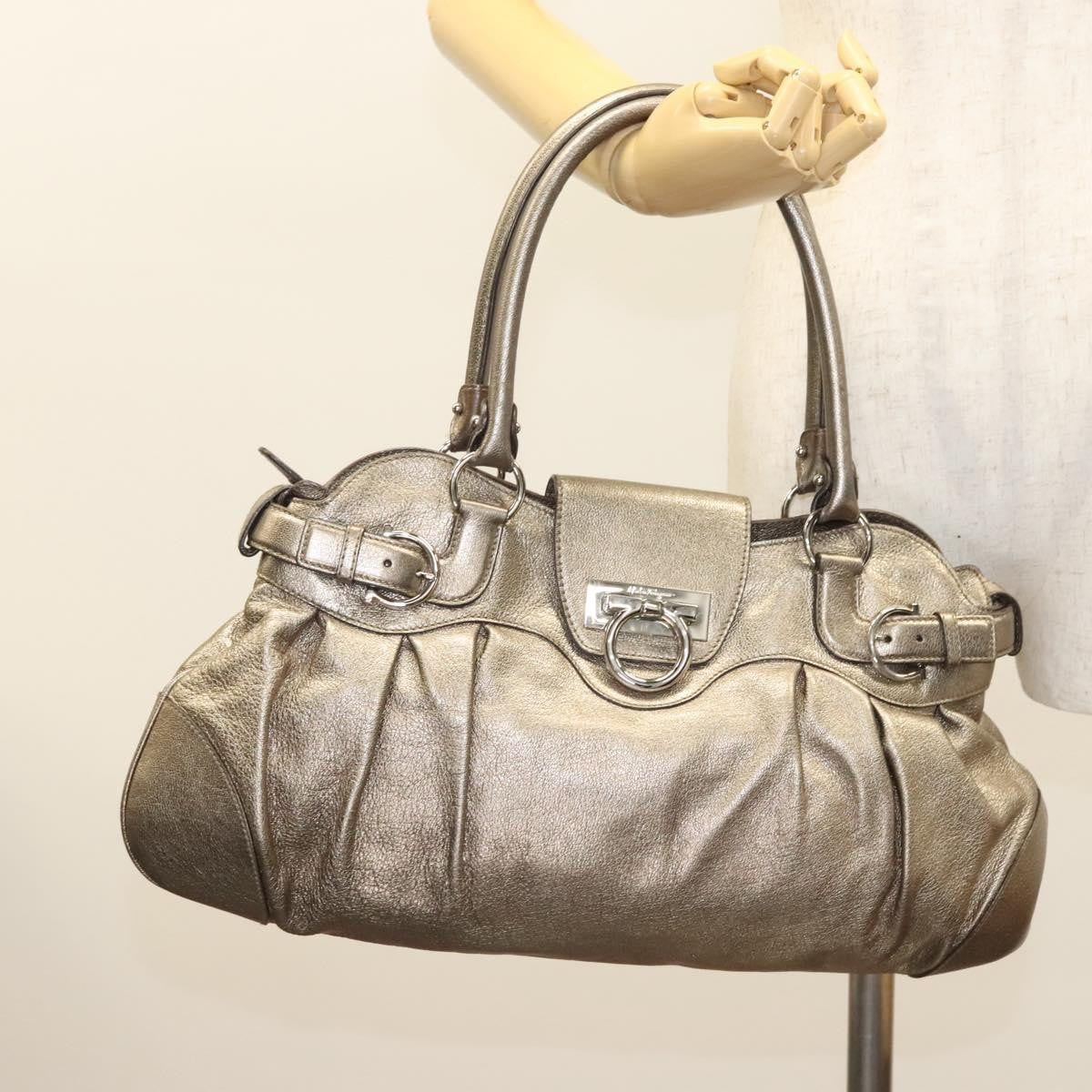 Salvatore Ferragamo Marisa Satchel Leather, GOLD, LEATHER, Handbag