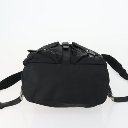 Prada Vela Double Front Pocket Backpack Tessuto with Saffiano Leather, BLACK, NYLON, Backpack