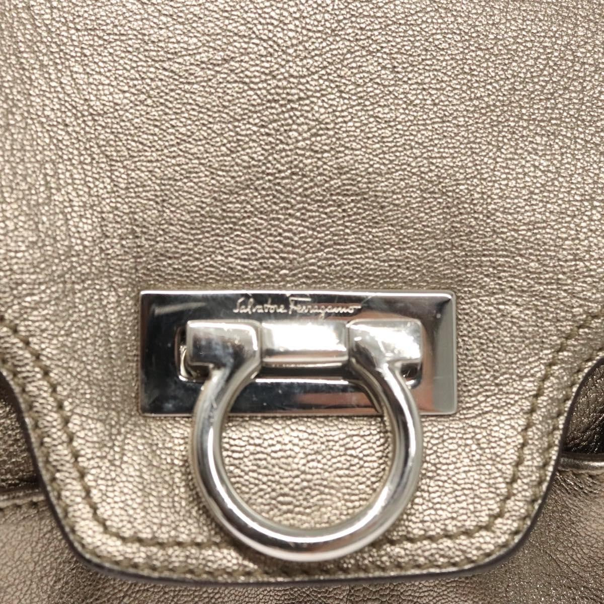Salvatore Ferragamo Gancini Shoulder Bag Leather, GOLD, LEATHER, Shoulder bag