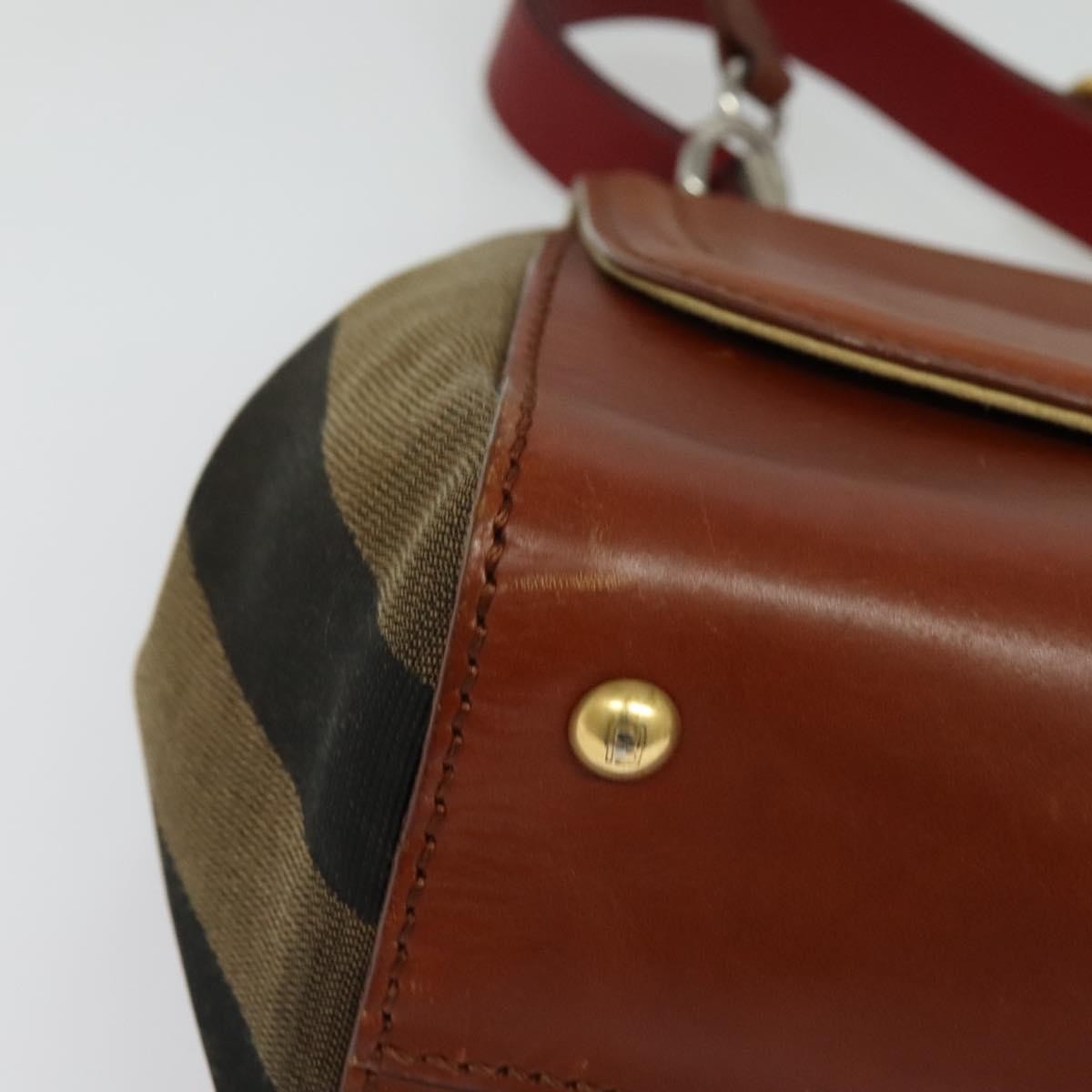 Fendi Silvana Bag Leather with Pequin Canvas, BROWN, LEATHER, Shoulder bag