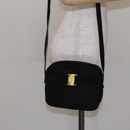 Salvatore Ferragamo Vala Shoulder Bag Suede, BLACK, SUEDE, Shoulder bag