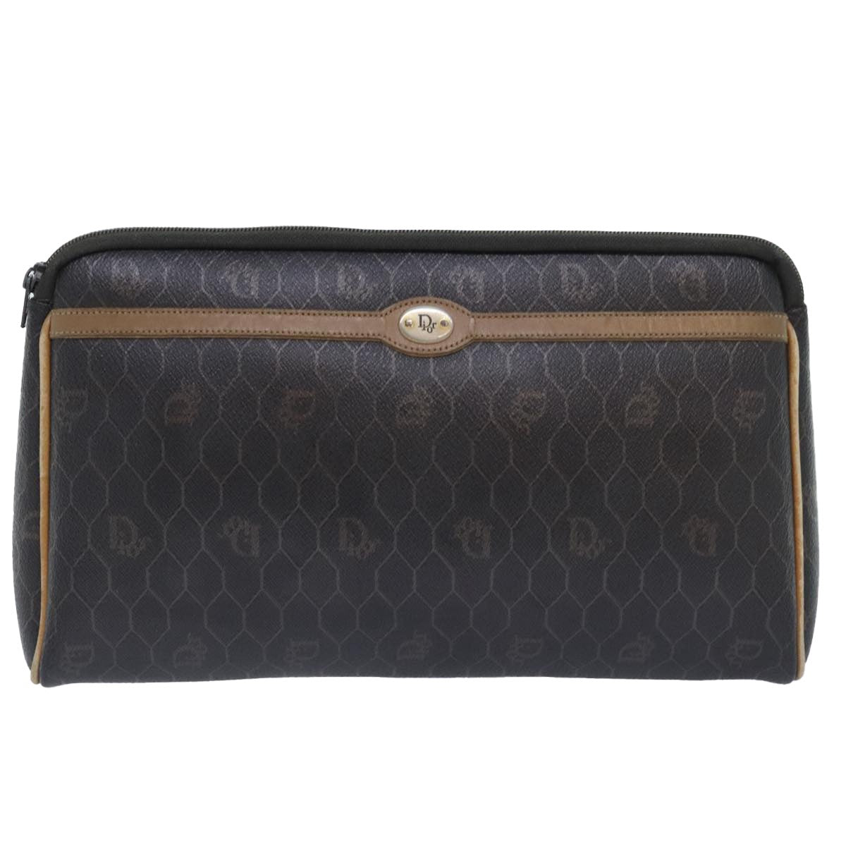 Christian Dior Vintage Honeycomb Zip Pouch Coated Canvas, BLACK, CANVAS, Clutche & pouche
