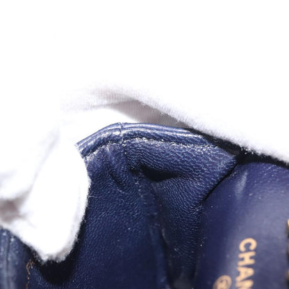 Chanel Square Classic Single Flap Top Handle Bag Quilted Lambskin, NAVY, LEATHER, Clutche & pouche