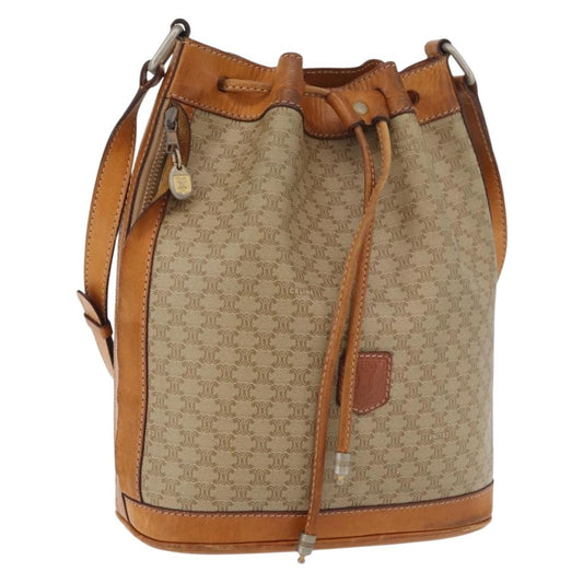 Celine Drawstring Bucket Bag Triomphe Coated Canvas, Beige, Canvas, Handbag
