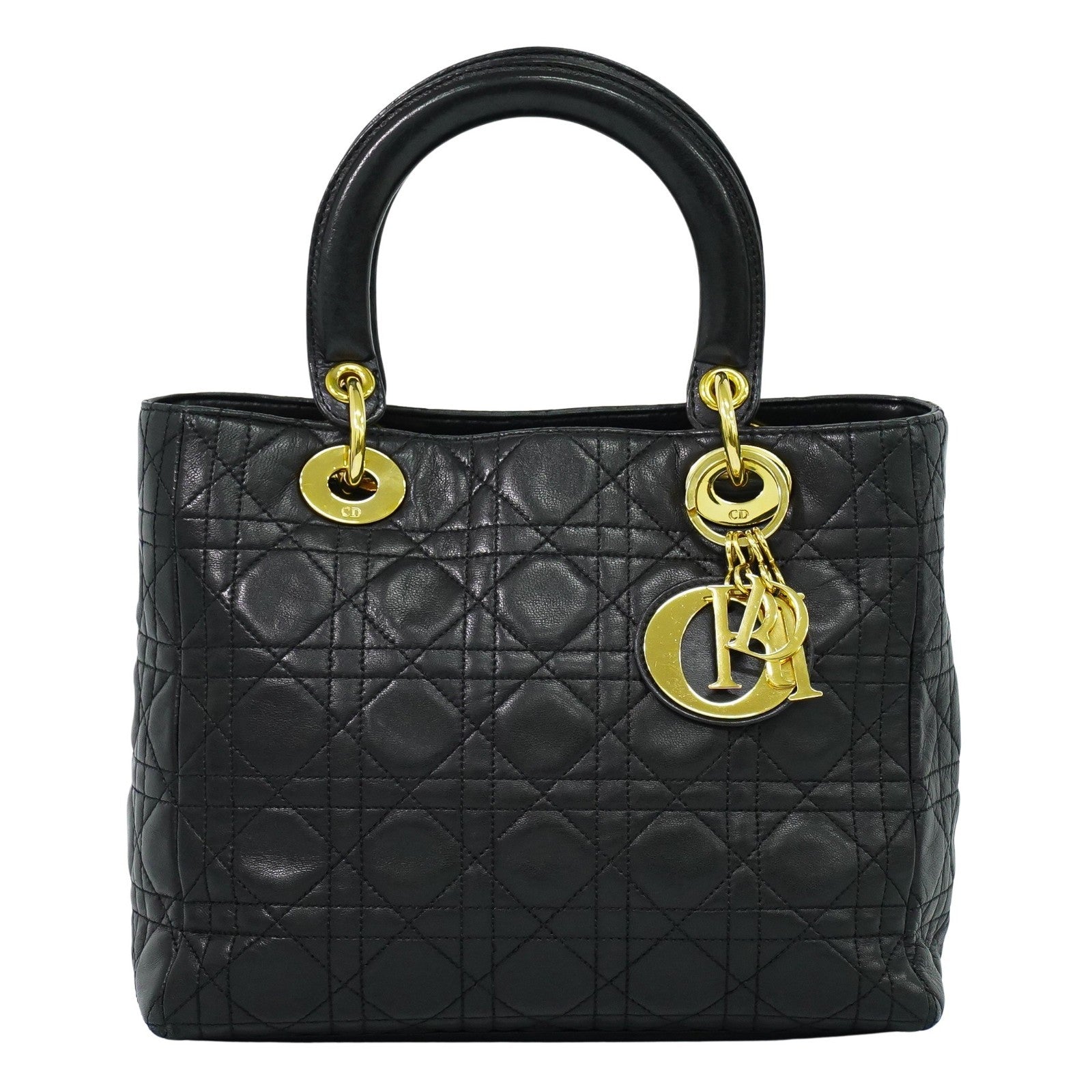 Christian Dior Lady cannage Matelassé, BLACK, LEATHER, Handbag