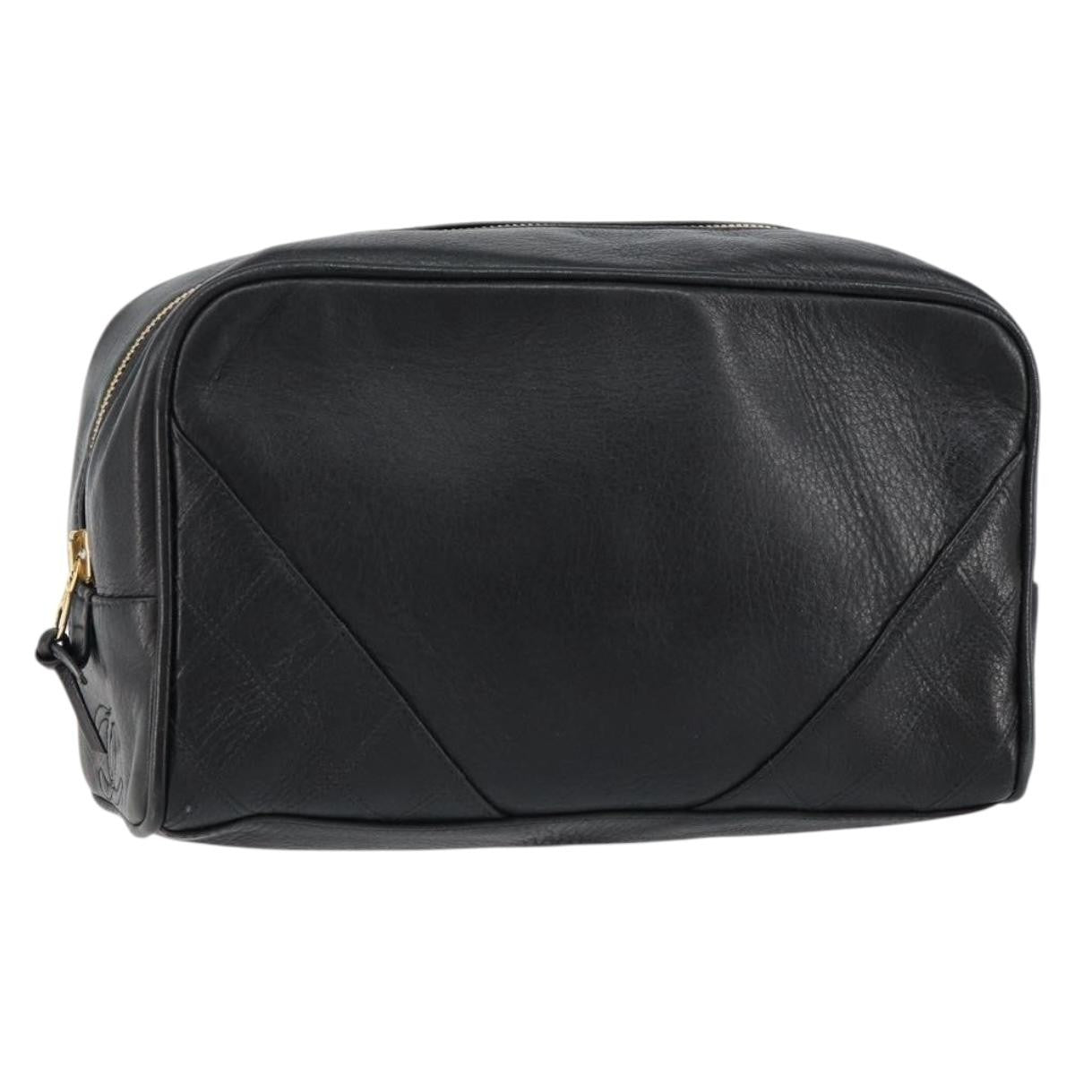Chanel Vintage Toiletry Pouch Leather, Black, Leather, Clutch