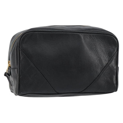 Chanel Vintage Toiletry Pouch Leather, Black, Leather, Clutch