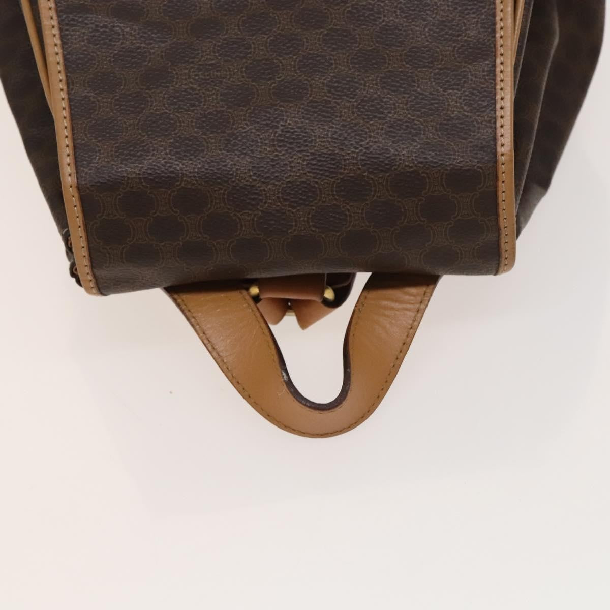 Celine Vintage Drawstring Flap Backpack Macadam Coated Canvas, BROWN, CANVAS, Backpack