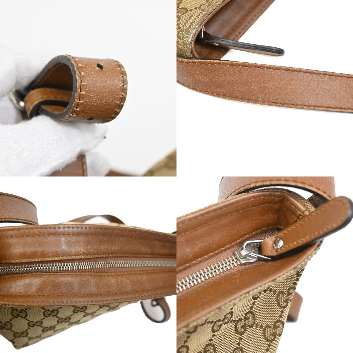 Gucci Web Loop Shoulder Bag GG Canvas, BROWN, CANVAS, Shoulder bag
