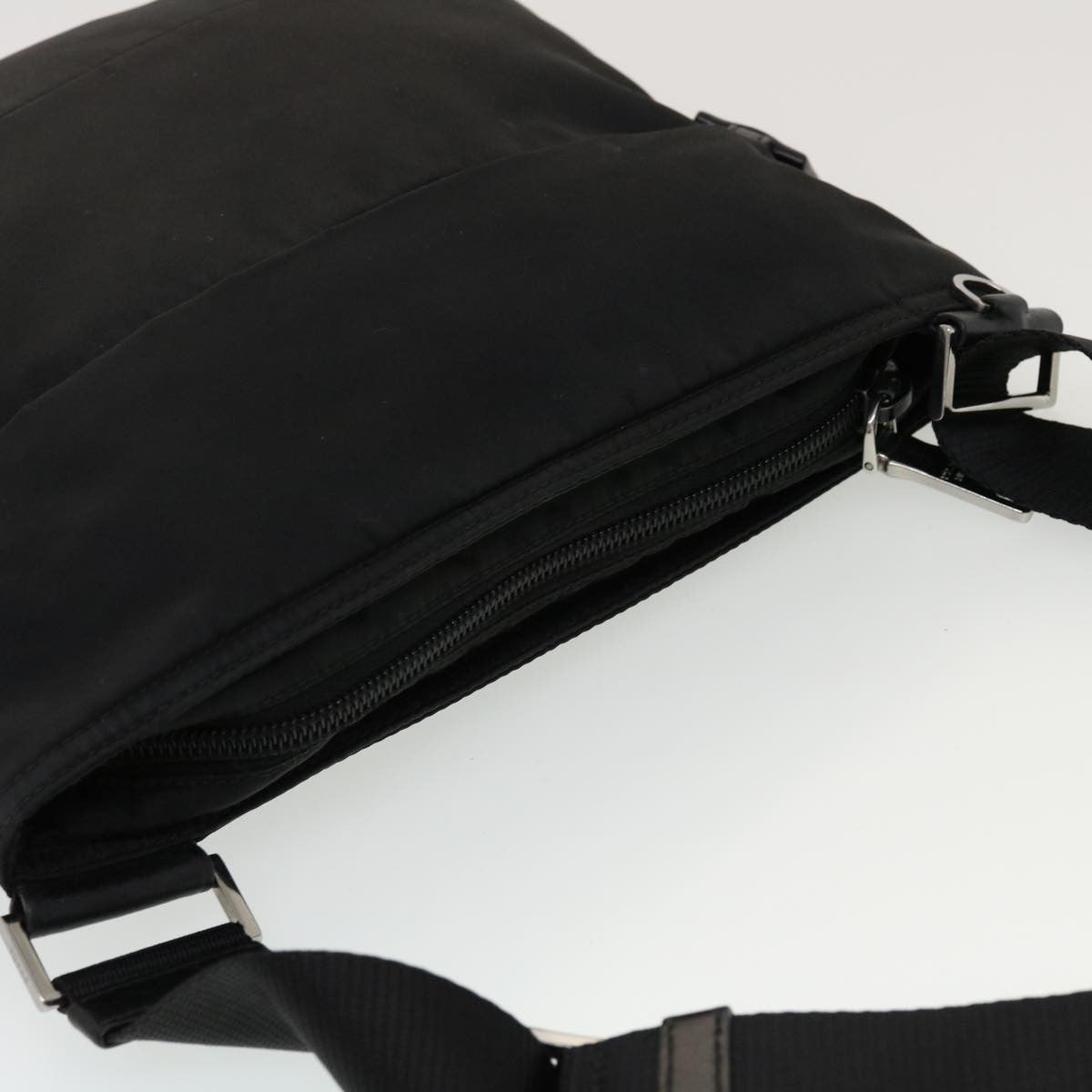 Prada Zip Messenger Bag Horizontal Quilt Tessuto, BLACK, NYLON, Shoulder bag