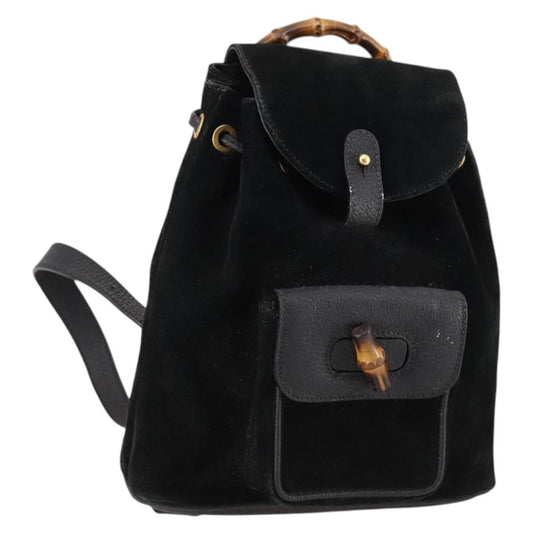 Gucci Vintage Bamboo Backpack Suede, BLACK, SUEDE, Backpack