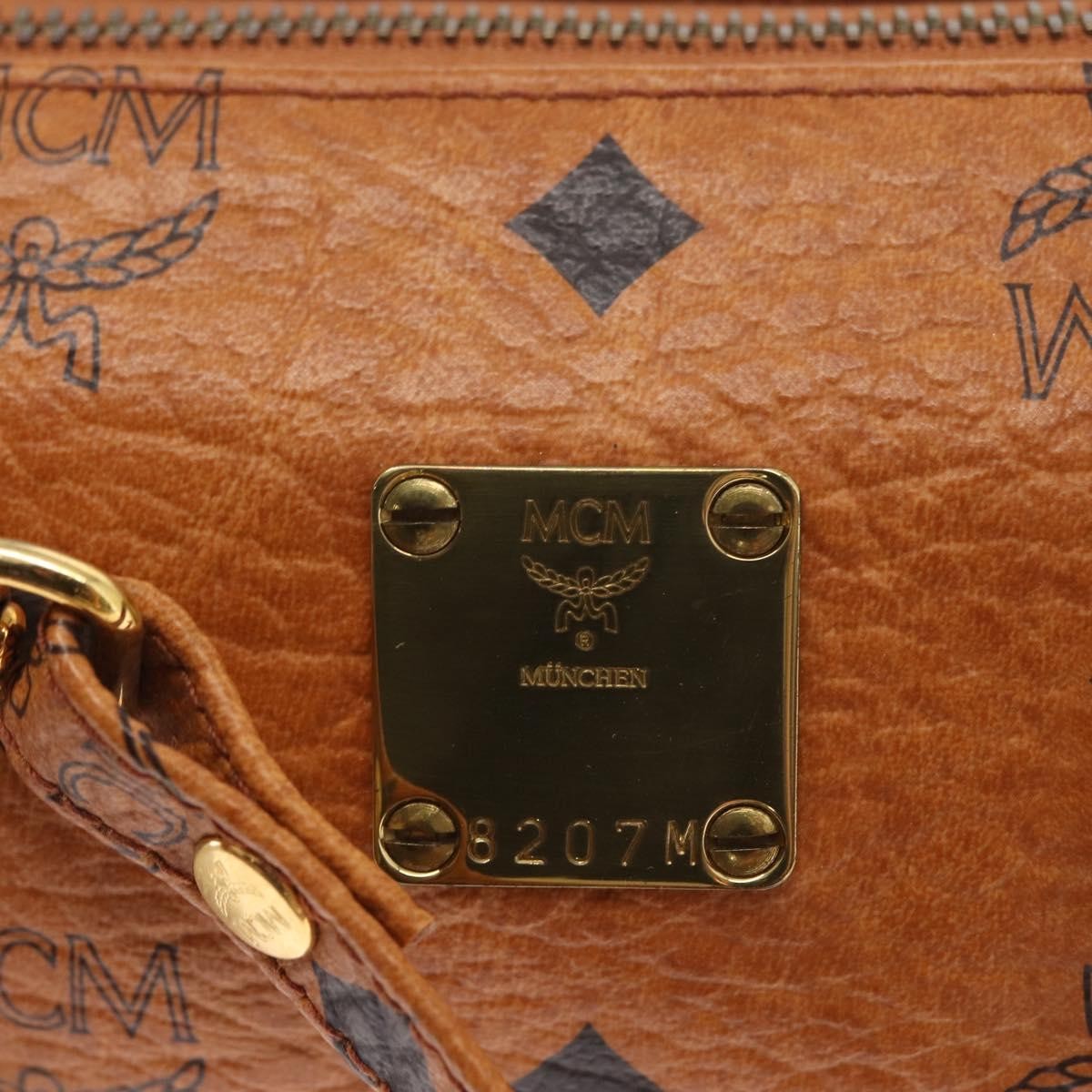 MCM Visetos Handbag Canvas and Leather, Brown, Canvas, Handbag
