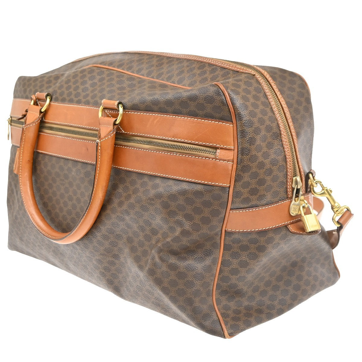 Celine Vintage Macadam Boston bag Canvas and Leather, BROWN, CANVAS, Travel bag