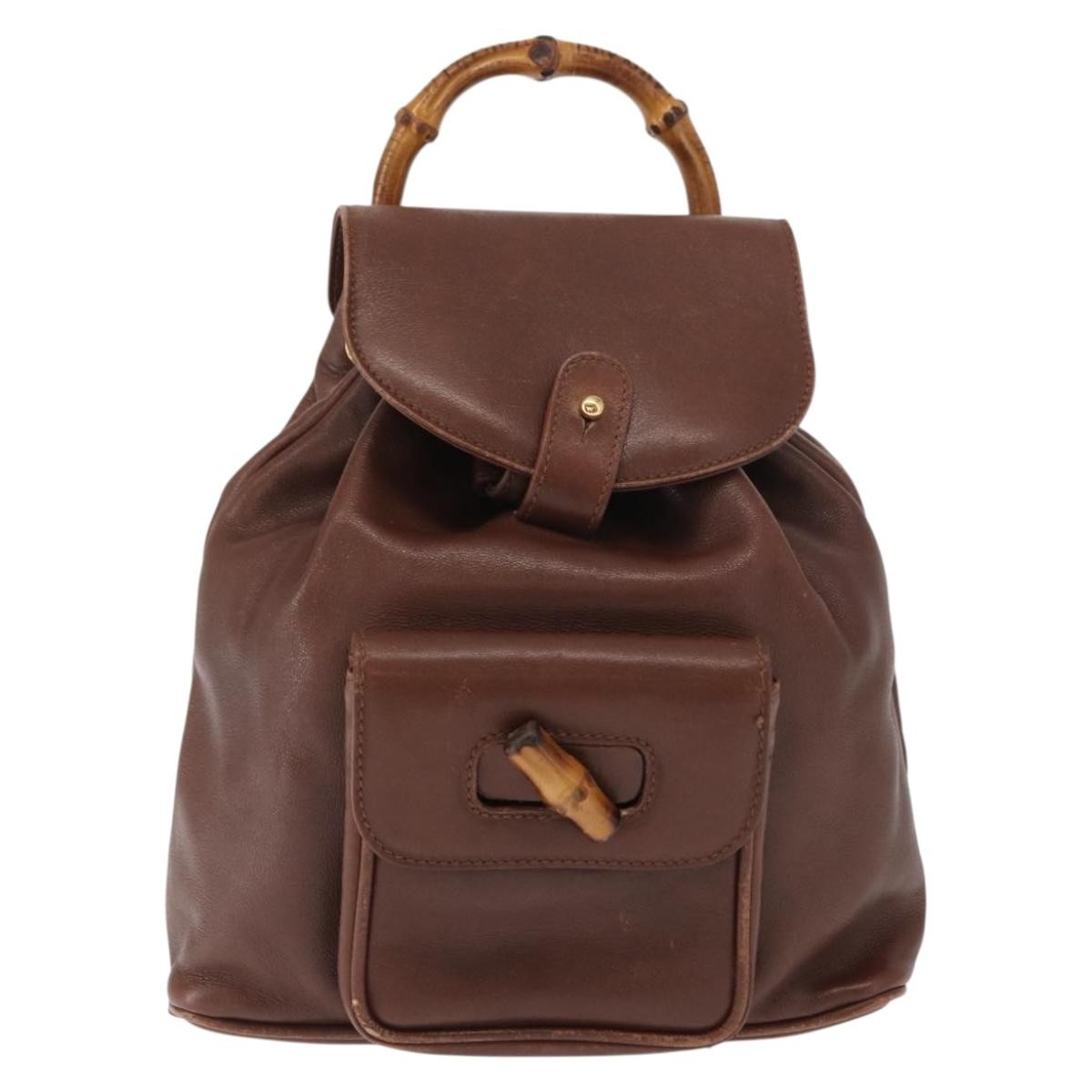 Gucci Vintage Bamboo Backpack Leather, BROWN, LEATHER, Backpack