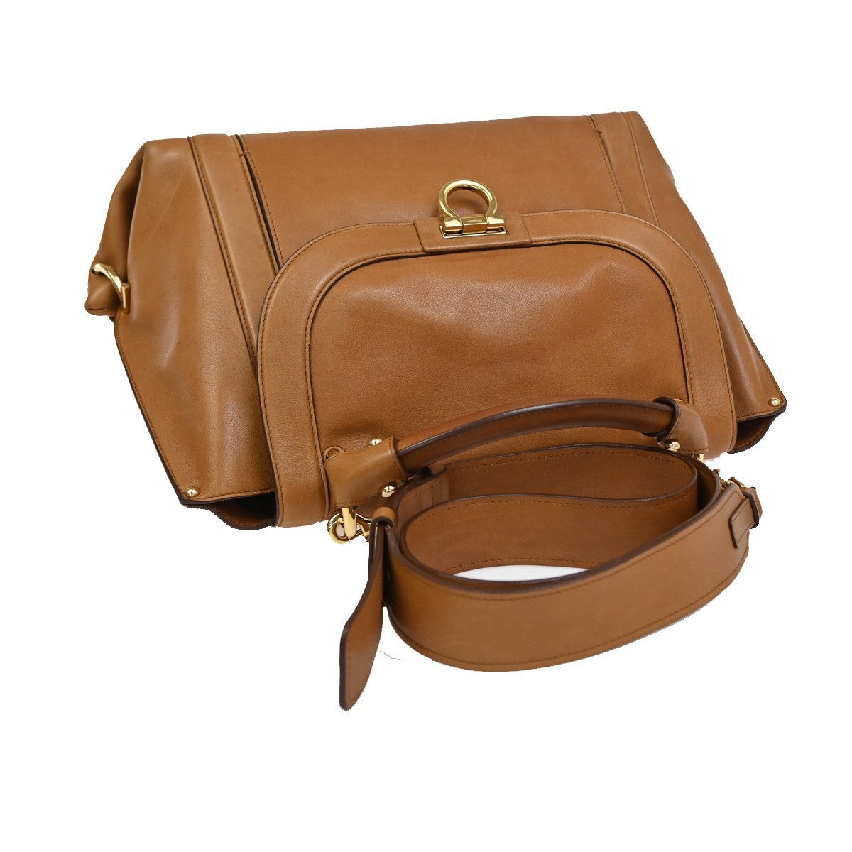 Salvatore Ferragamo Suzanna Satchel Smooth Leather, Brown, Leather, Handbag