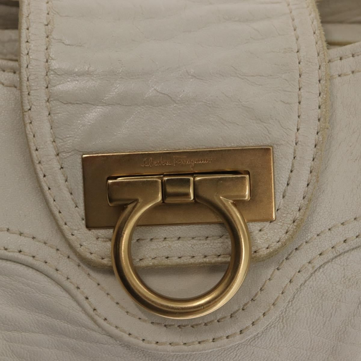 Salvatore Ferragamo Gancini handbag Leather, WHITE, LEATHER, Handbag