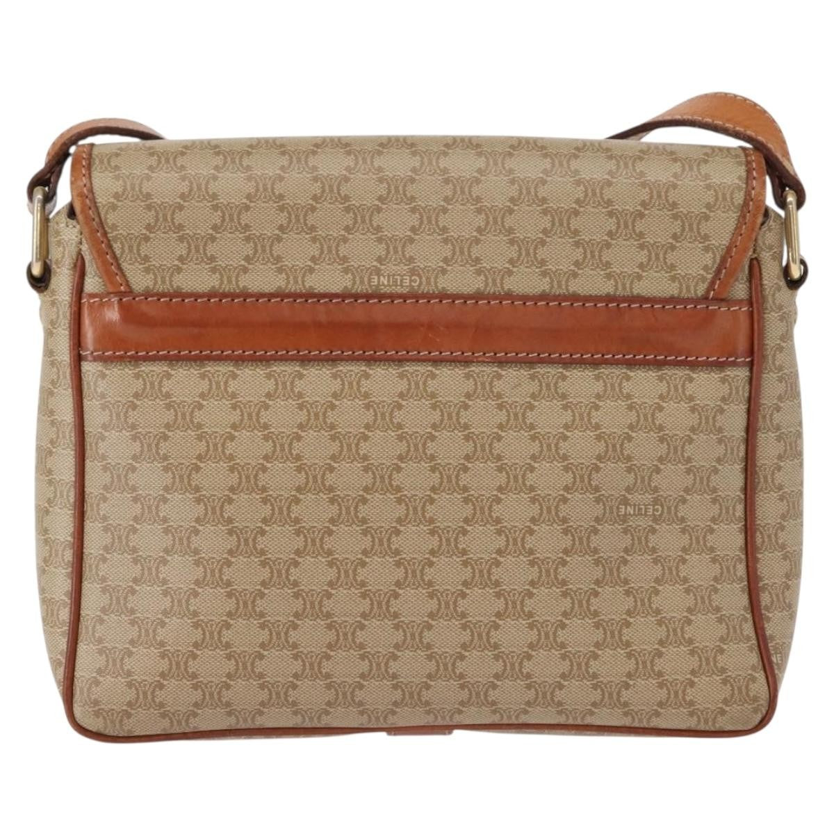 Celine Vintage Macadam Shoulder Bag Canvas and Leather, BEIGE, CANVAS, Shoulder bag