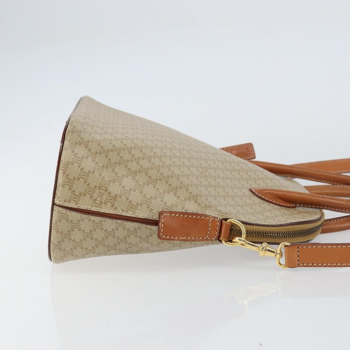 Celine Vintage Macadam Handbag Canvas and Leather, BEIGE, CANVAS, Handbag