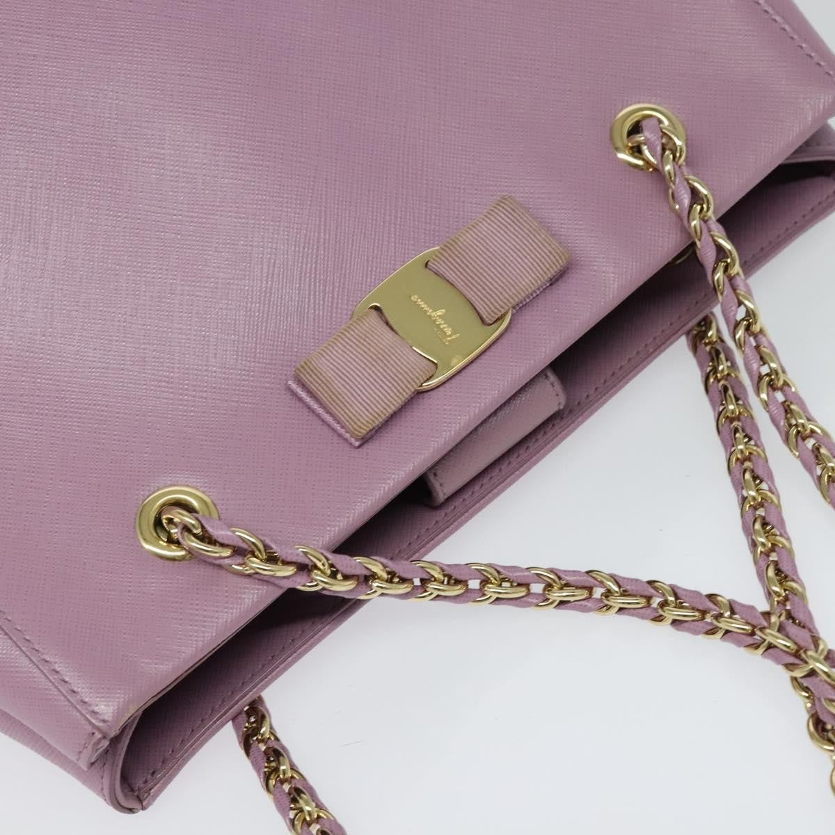 Salvatore Ferragamo Vara Bow Chain Tote Leather, PURPLE, LEATHER, Tote bag