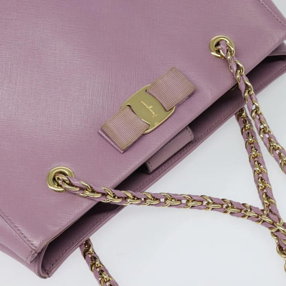 Salvatore Ferragamo Vara Bow Chain Tote Leather, PURPLE, LEATHER, Tote bag