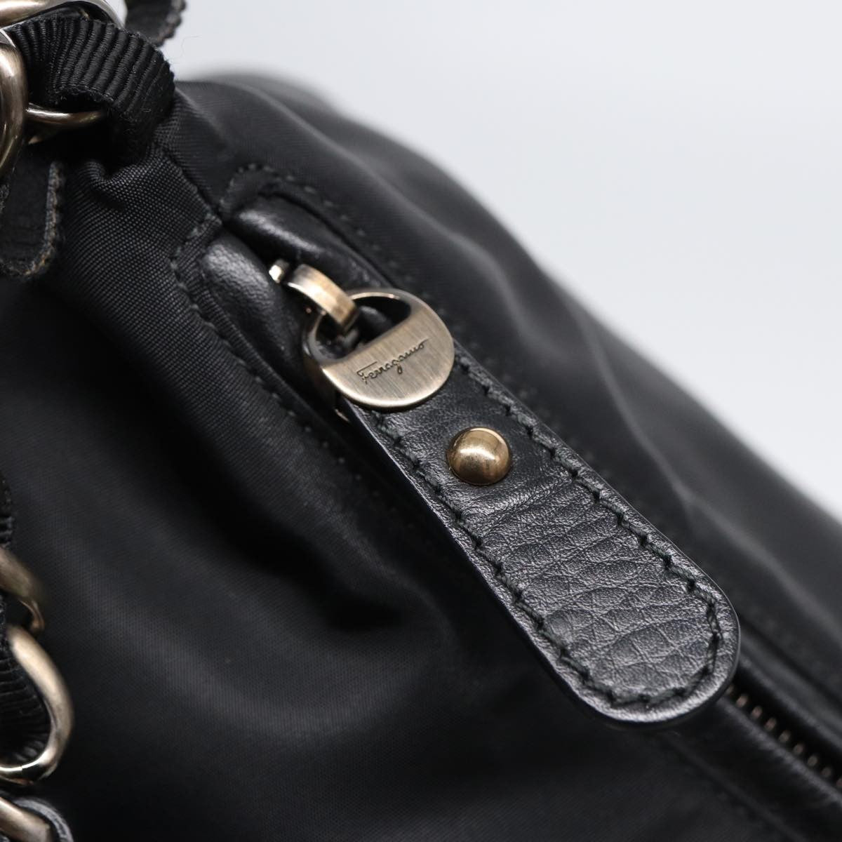 Salvatore Ferragamo Vintage Chain Shoulder Bag Nylon, BLACK, NYLON, Shoulder bag