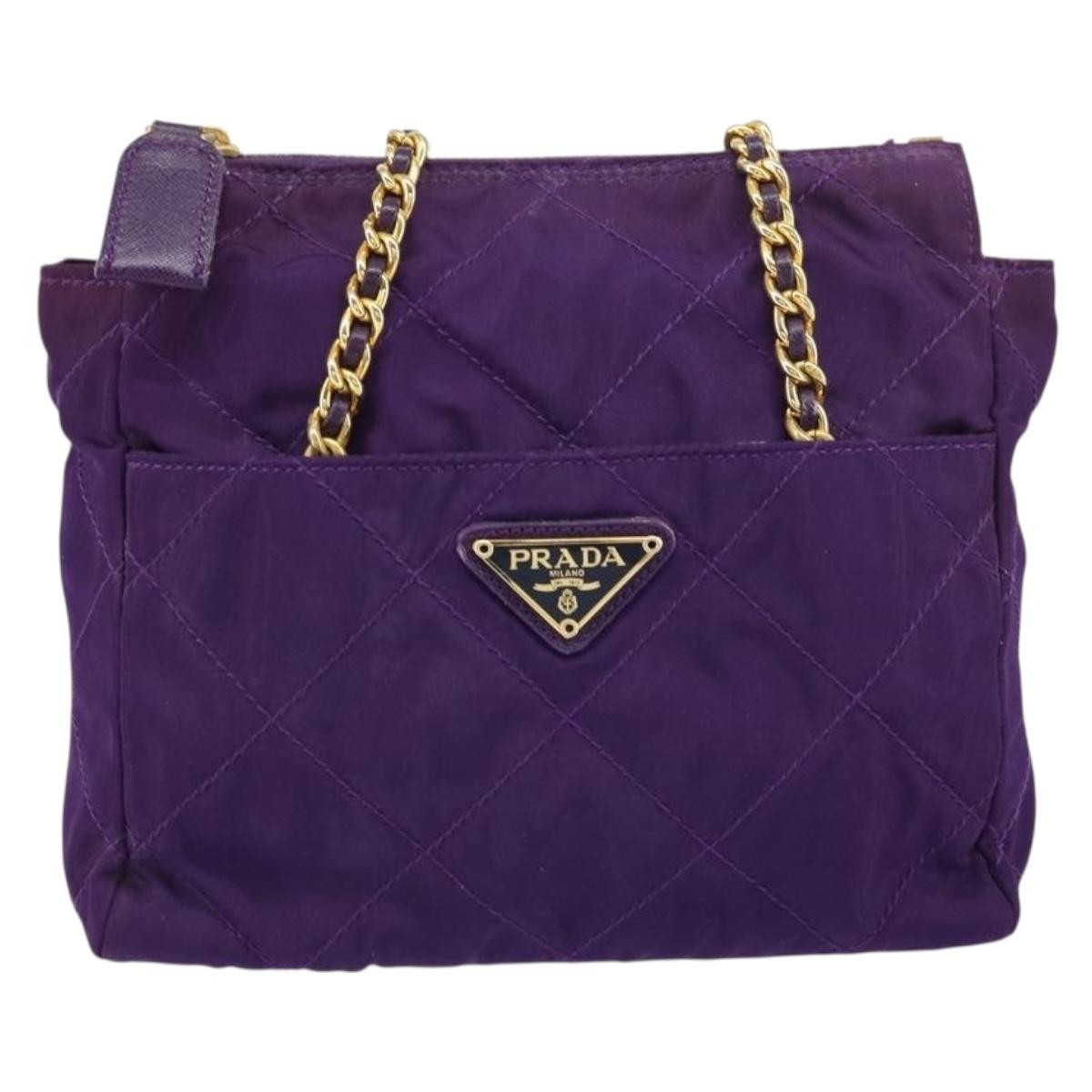 Prada Re-Edition 1995 Chain Tote Quilted Re-Nylon, Purple, Nylon, Shoulder Bag