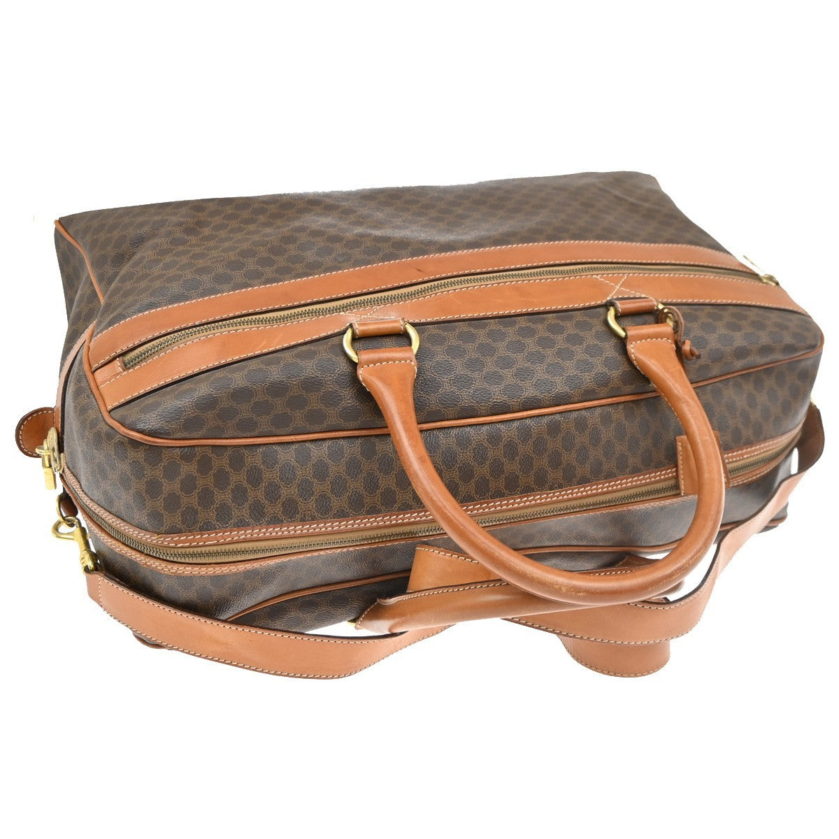 Celine Vintage Macadam Boston bag Canvas and Leather, BROWN, CANVAS, Travel bag