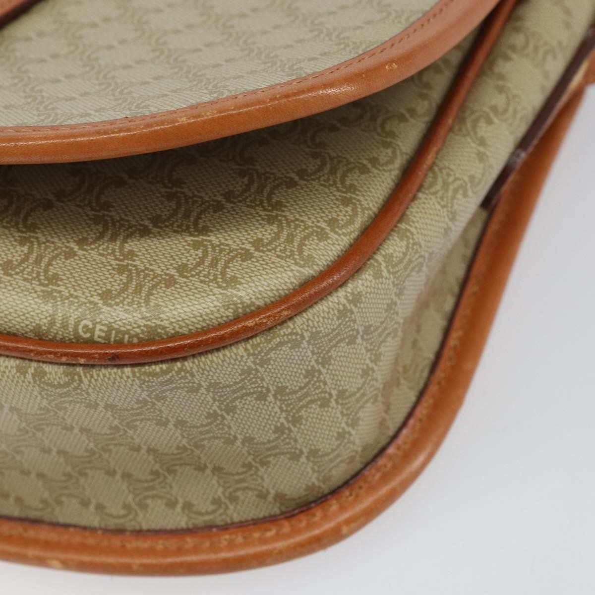 Celine Vintage Macadam Shoulder Bag Canvas and Leather, BEIGE, CANVAS, Shoulder bag