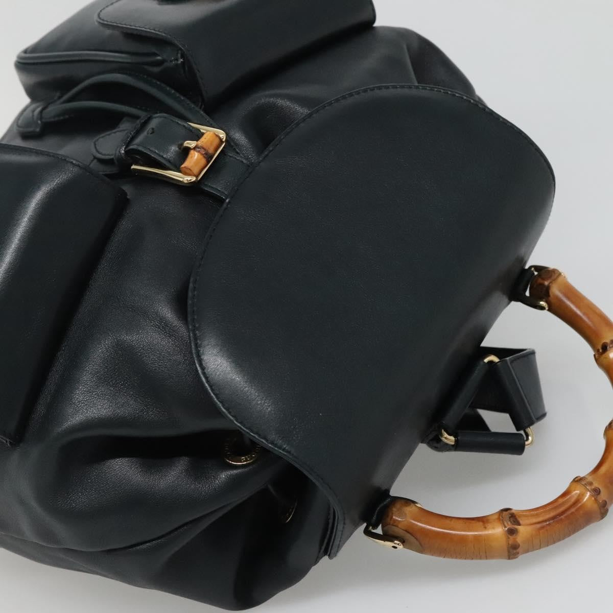 Gucci Vintage Bamboo Backpack Leather, BLACK, LEATHER, Backpack