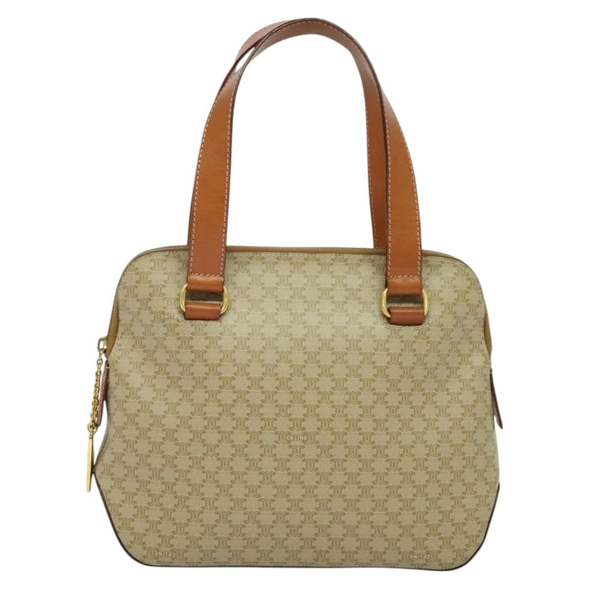 Celine Vintage Macadam Handbag Canvas, Beige, Canvas, Handbag