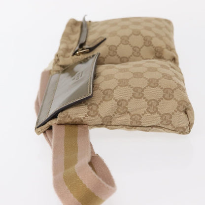 Gucci Vintage Double Belt Bag GG Canvas with Leather, BEIGE, CANVAS, Shoulder bag