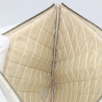 Chanel O Case Clutch Quilted Perforated Lambskin, SILVER, LEATHER, Clutche & pouche