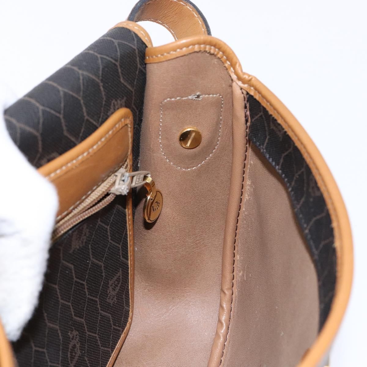 Christian Dior Vintage Honeycomb Flap Crossbody Bag Canvas and Leather, BLACK, CANVAS, Crossbody bag