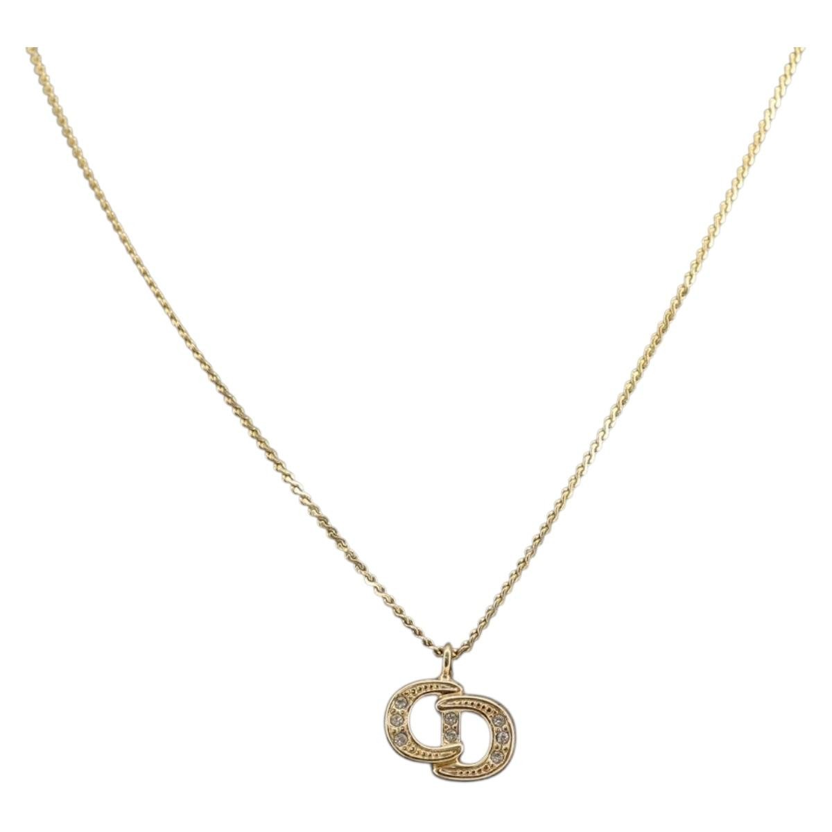 Christian Dior CD Pendant Necklace Metal and Crystals, GOLD, METAL, Necklace