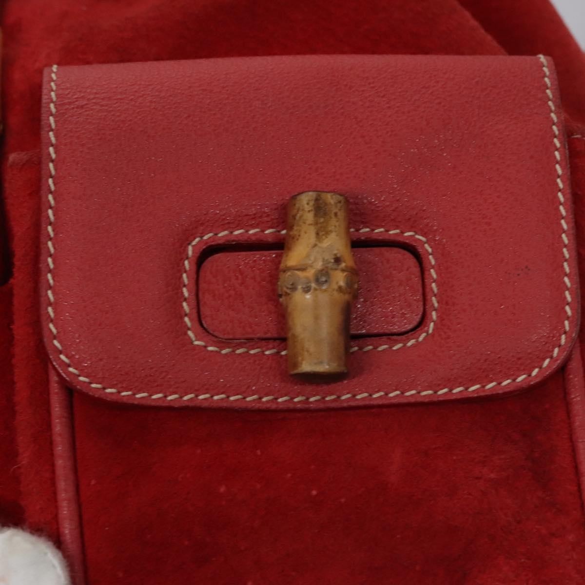 Gucci Vintage Bamboo Backpack Suede and Leather, Red, Suede, Backpack