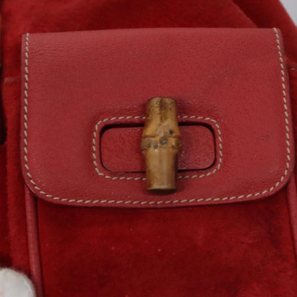 Gucci Vintage Bamboo Backpack Suede and Leather, Red, Suede, Backpack