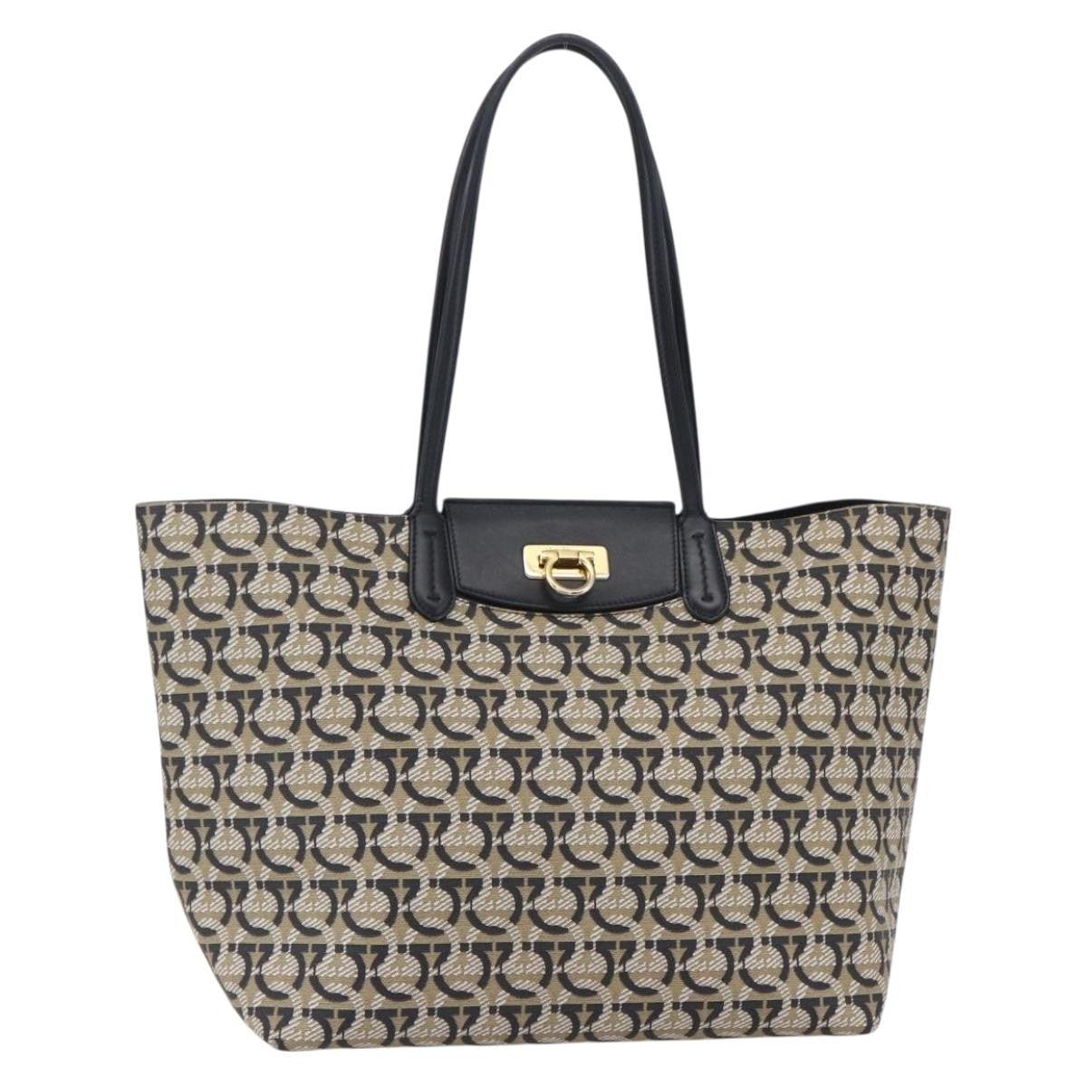 Salvatore Ferragamo Gancini Travel Tote Gancini Jacquard, NAVY, CANVAS, Tote bag