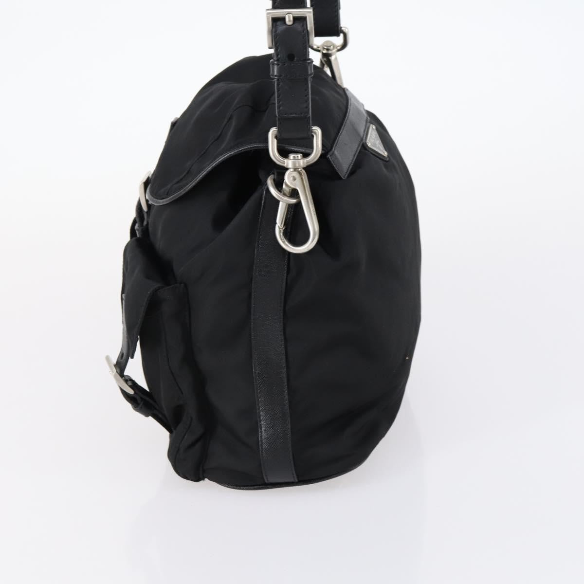 Prada Double Pocket Shoulder Bag Tessuto, BLACK, NYLON, Shoulder bag