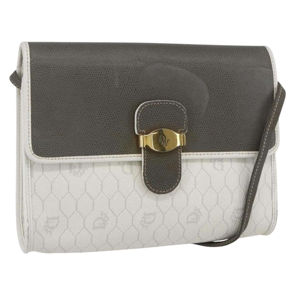 Christian Dior Vintage Honeycomb Shoulder Bag Canvas and Leather, WHITE, CANVAS, Shoulder bag