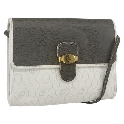 Christian Dior Vintage Honeycomb Shoulder Bag Canvas and Leather, WHITE, CANVAS, Shoulder bag