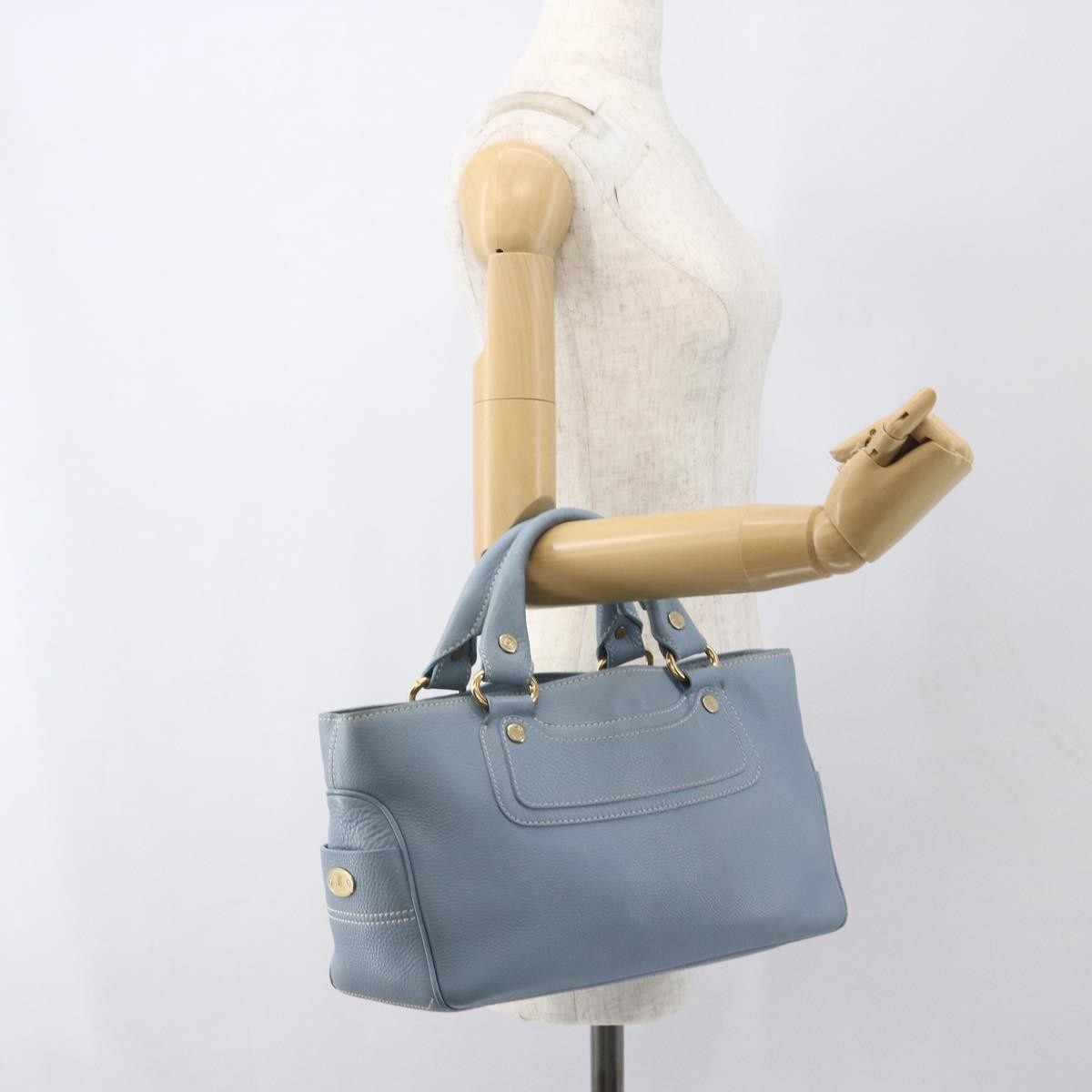 Celine Boogie Satchel Leather, BLUE, LEATHER, Handbag